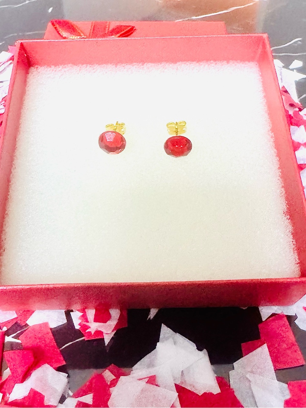 Gold-Tone Red Faceted Stud Earrings